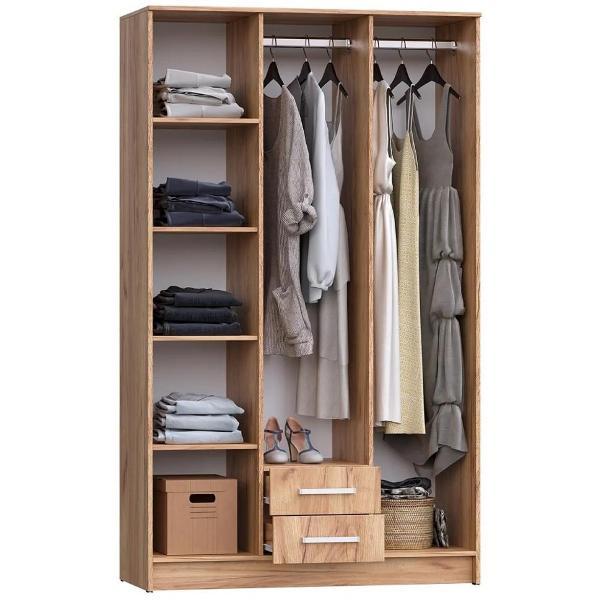 Шкаф распашной МИФ Мебель 3-х створчатый с зеркалом, Крафт золотой/Графит