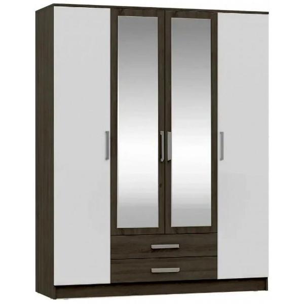 Шкаф распашной МИФ Мебель 4-х створчатый с зеркалом, Венге/Белый