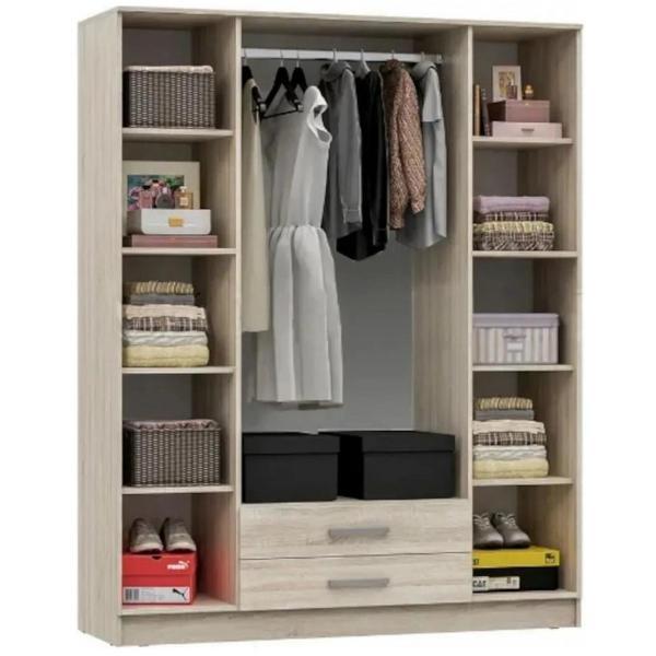 Шкаф распашной МИФ Мебель 4-х створчатый с зеркалом, Крафт золотой/Графит