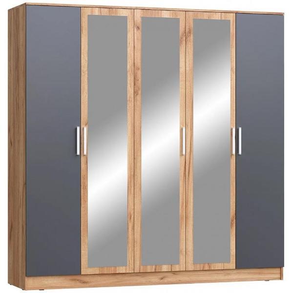 Шкаф распашной МИФ Мебель 5-х створчатый с зеркалом, Дуб сонома/Белый