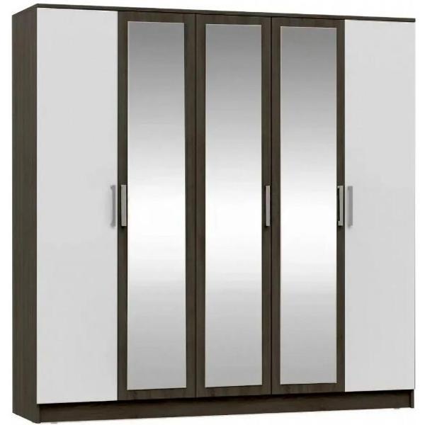 Шкаф распашной МИФ Мебель 5-х створчатый с зеркалом, Дуб сонома/Белый