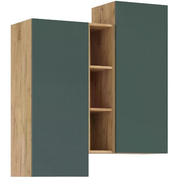 Шкаф распашной МИФ Мебель подвесной комбинированный, в современном стиле, Дуб крафт/Изумрудный
