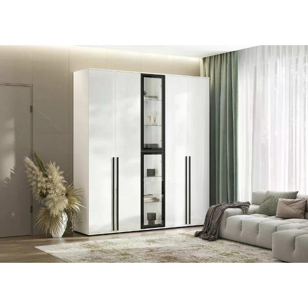 Шкаф распашной МИФ Мебель Комплект из двух двухдверных шкафов и пенала со стеклом, ЛДСП, с подсветкой, белый