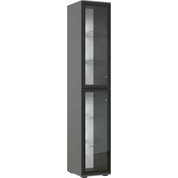 Шкаф распашной МИФ Мебель Комплект из двух двухдверных шкафов и пенала со стеклом, ЛДСП, с подсветкой, графит