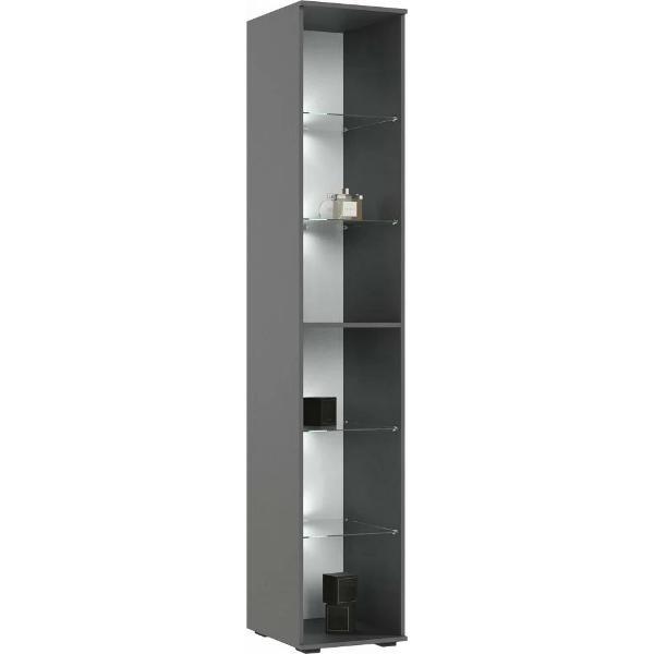 Шкаф распашной МИФ Мебель Комплект из двух двухдверных шкафов и пенала со стеклом, ЛДСП, с подсветкой, графит