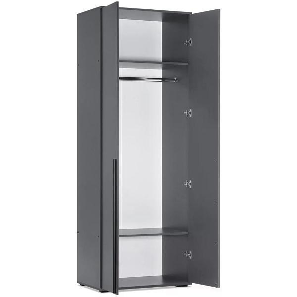 Шкаф распашной МИФ Мебель Комплект из двух двухдверных шкафов и пенала со стеклом, ЛДСП, с подсветкой, графит