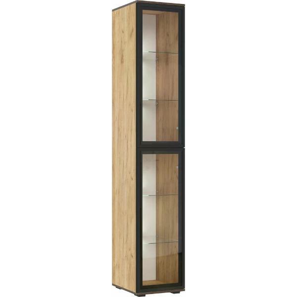 Шкаф распашной МИФ Мебель Комплект из двух двухдверных шкафов и пенала со стеклом, ЛДСП, с подсветкой, крафт