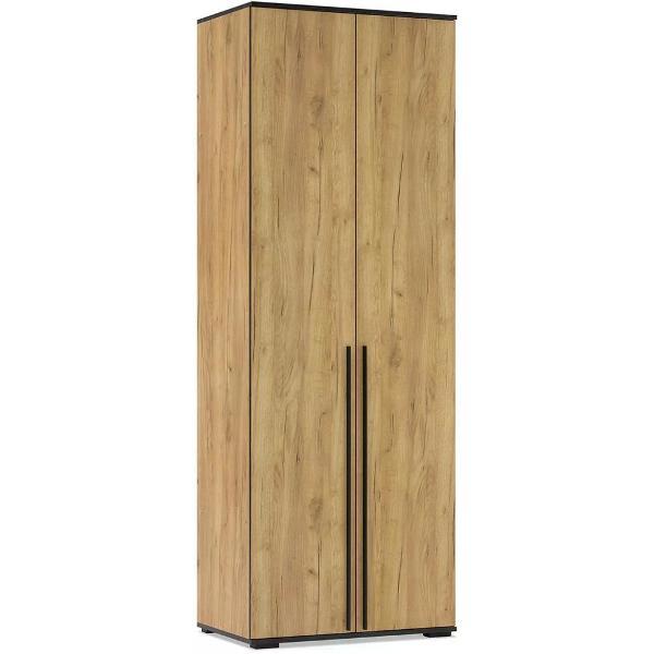 Шкаф распашной МИФ Мебель Комплект из двух двухдверных шкафов и пенала со стеклом, ЛДСП, с подсветкой, крафт