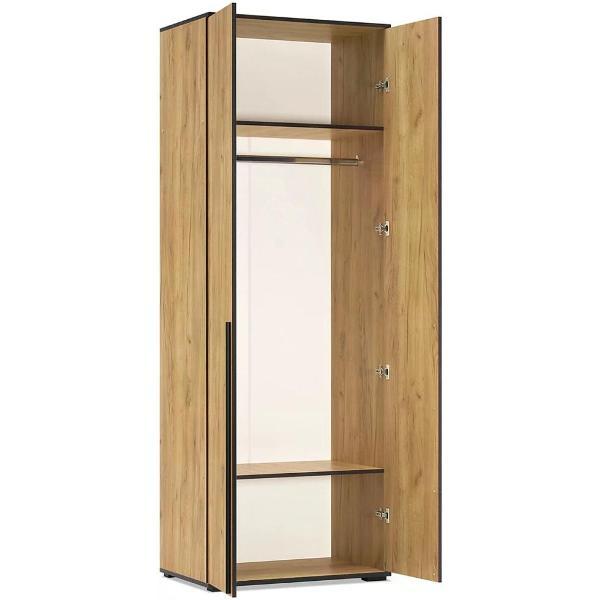 Шкаф распашной МИФ Мебель Комплект из двух двухдверных шкафов и пенала со стеклом, ЛДСП, с подсветкой, крафт