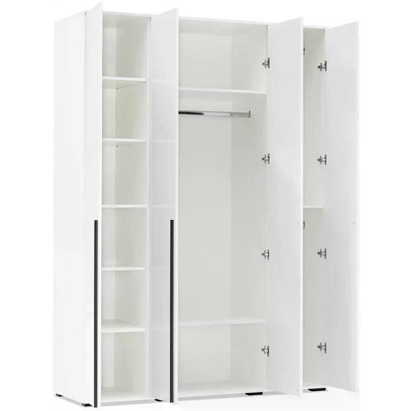 Шкаф распашной МИФ Мебель 4-х створчатый 1600 с 4-мя зеркалами, Белый глянец/Белый