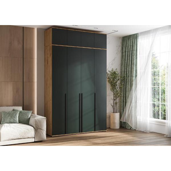 Шкаф распашной МИФ Мебель 4-х створчатый 1600 с антресолью, прямой, Дуб крафт/Изумрудный