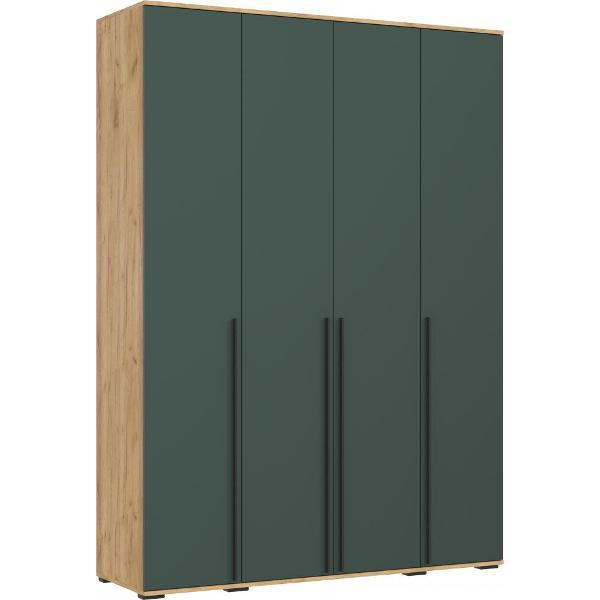 Шкаф распашной МИФ Мебель 4-х створчатый 1600 с антресолью, прямой, Дуб крафт/Изумрудный
