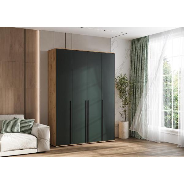 Шкаф распашной МИФ Мебель 4-х створчатый 1600, в современном стиле, Дуб крафт/Изумрудный