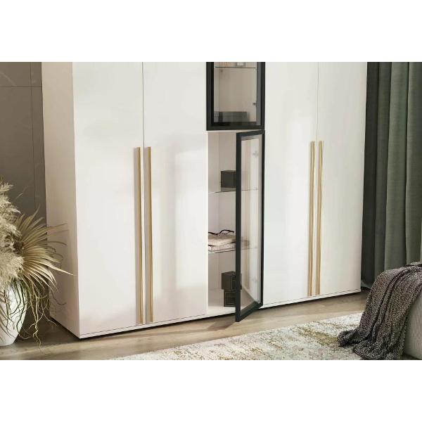 Шкаф распашной МИФ Мебель Комплект из двух двухдверных шкафов и пенала со стеклом, ЛДСП, с подсветкой, кашемир