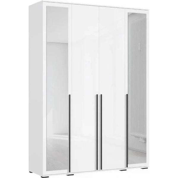Шкаф распашной МИФ Мебель 4-х створчатый 1600 с 2-мя зеркалами, Белый глянец/Белый