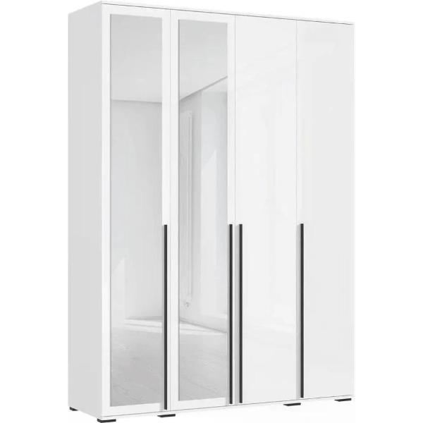 Шкаф распашной МИФ Мебель 4-х створчатый 1600 с 2-мя зеркалами, Белый глянец/Белый