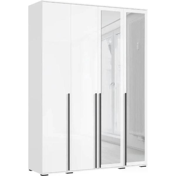 Шкаф распашной МИФ Мебель 4-х створчатый 1600 с 2-мя зеркалами, Белый глянец/Белый