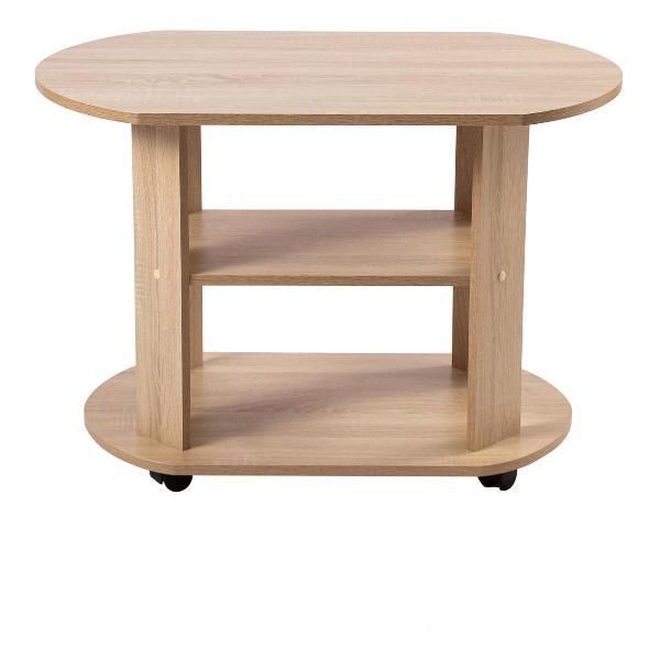 Стол журнальный Frenesie на колесиках круглый с полками в гостиную, дуб сонома, 84х54х58 см.