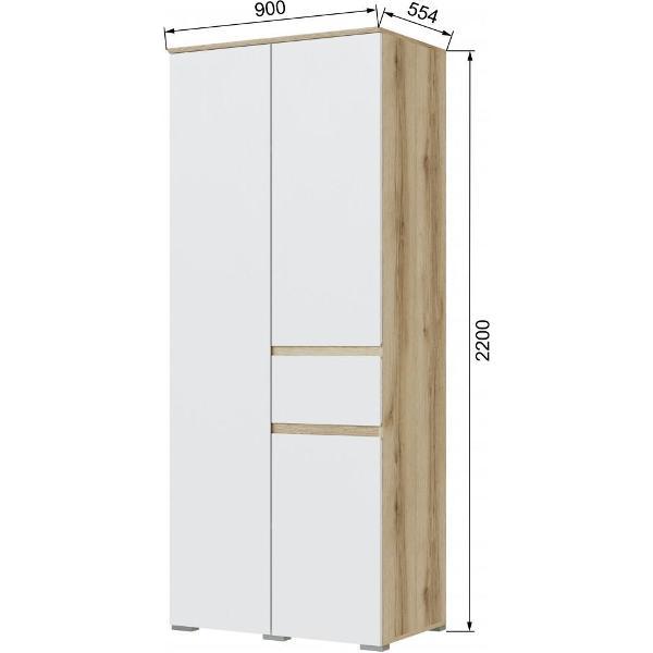 Шкаф распашной ТЭКС мебель двухстворчатый со штангой, пятью полками и ящиком, делано/белый