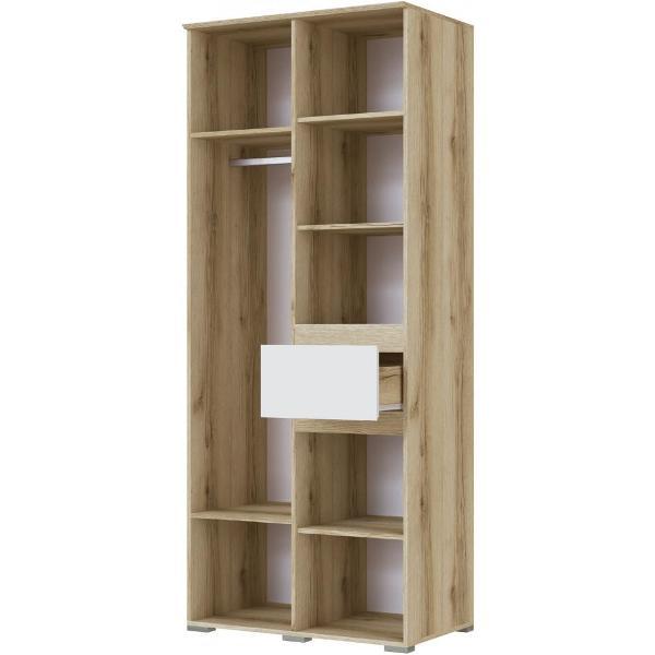 Шкаф распашной ТЭКС мебель двухстворчатый со штангой, пятью полками и ящиком, делано/белый