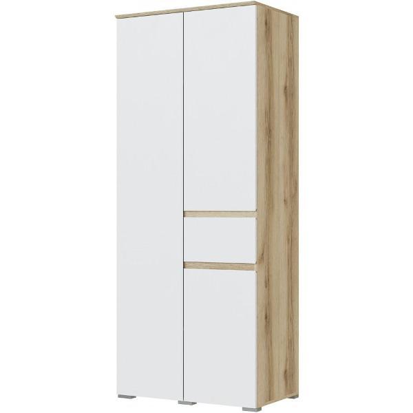 Шкаф распашной ТЭКС мебель двухстворчатый со штангой, пятью полками и ящиком, делано/белый