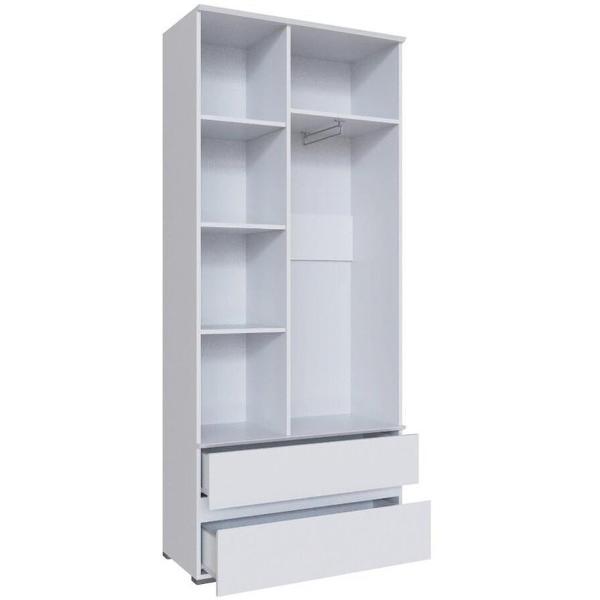 Шкаф распашной ТЭКС мебель двухстворчатый с выдвижной штангой, 4 полками и 2 ящиками, белый