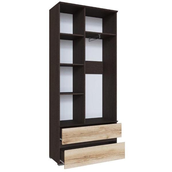 Шкаф распашной ТЭКС мебель двухстворчатый с выдвижной штангой, 4 полками и 2 ящиками, венге/дуб делано