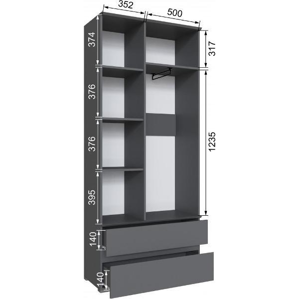 Шкаф распашной ТЭКС мебель двухстворчатый с выдвижной штангой, 4 полками и 2 ящиками, графит серый