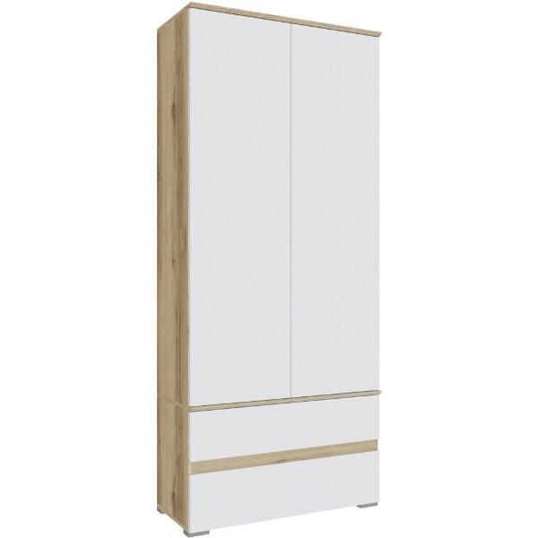 Шкаф распашной ТЭКС мебель двухстворчатый с выдвижной штангой, 4 полками и 2 ящиками, делано/белый