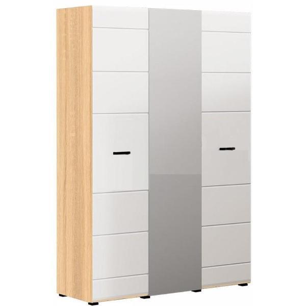 Шкаф распашной МИФ Мебель МДФ 3-дверный со штангой для вешалок и полками, Дуб Сонома/Белый глянец