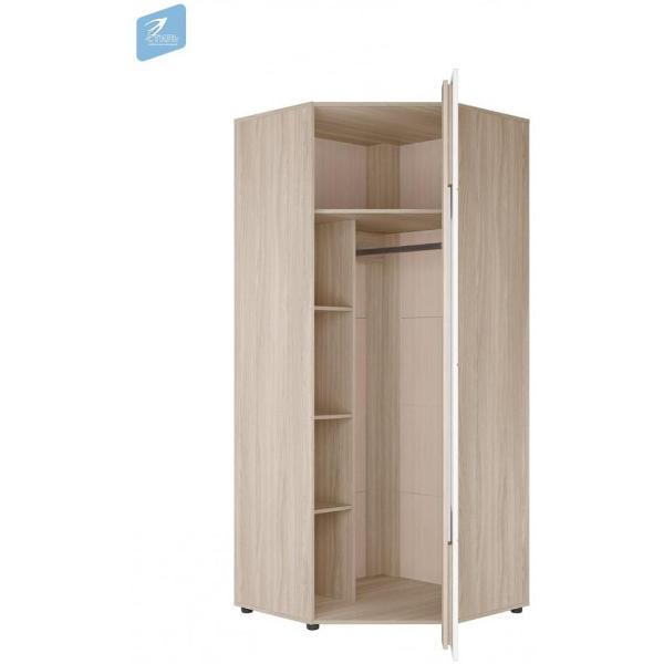 Шкаф распашной МК Стиль однодверный угловой (45 градусов), Шимо светлый/Белый глянец