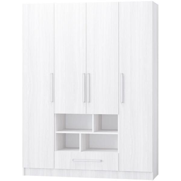 Шкаф распашной Регион 58 4-х створчатый со штангой для вешалок и ящиком, Сандал светлый