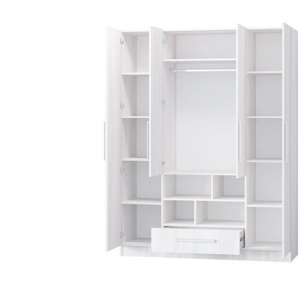 Шкаф распашной Регион 58 4-х створчатый со штангой для вешалок и ящиком, Сандал светлый