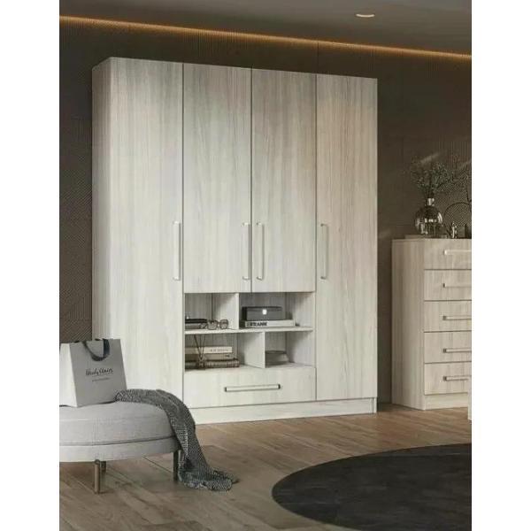 Шкаф распашной Регион 58 4-х створчатый со штангой для вешалок и ящиком, Сандал светлый