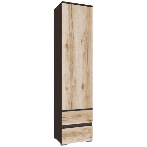 Шкаф распашной ТЭКС мебель Пенал закрытый с 3 полками и 2 выдвижными ящиками, ЛДСП, венге/делано