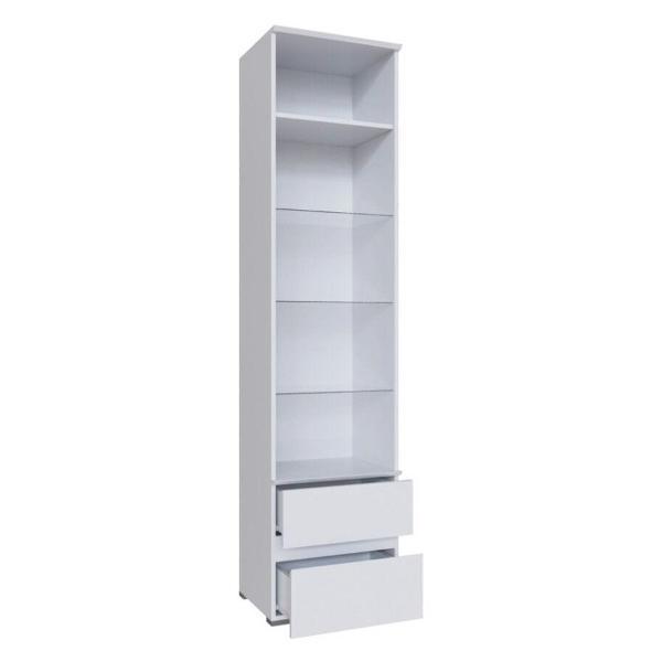 Шкаф распашной ТЭКС мебель Пенал-витрина с 2 полками и 2 выдвижными ящиками, ЛДСП, белый