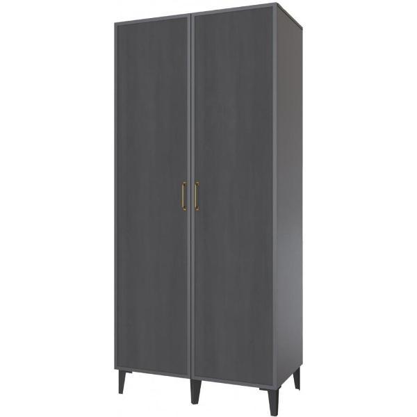 Шкаф распашной Domani 2-х створчатый, со штангой для вешалок и полками, Графит серый