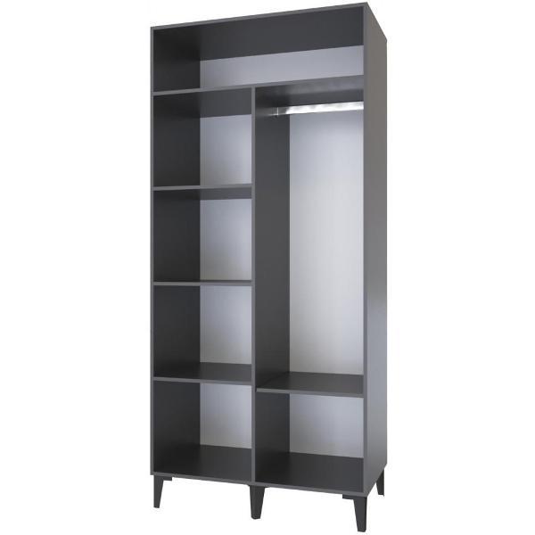 Шкаф распашной Domani 2-х створчатый, со штангой для вешалок и полками, Графит серый