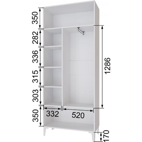 Шкаф распашной Domani 2-х створчатый на ножках, со штангой для вешалок и полками, Белый