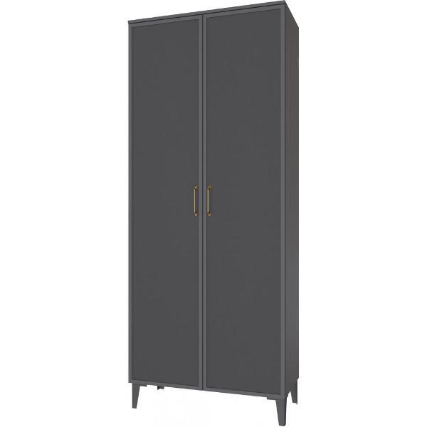 Шкаф распашной Domani 2-х створчатый на ножках, со штангой для вешалок и полками, Графит