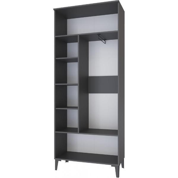 Шкаф распашной Domani 2-х створчатый на ножках, со штангой для вешалок и полками, Графит