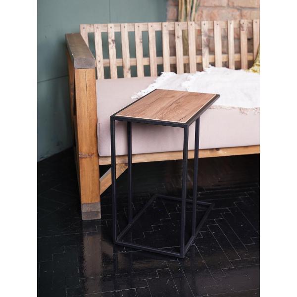 Стол журнальный Frenesie прикроватный, дуб крафт табачный, опоры металл чёрные, 51,5х31,5х57 см.