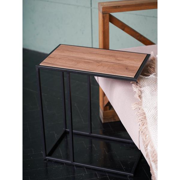 Стол журнальный Frenesie прикроватный, дуб крафт табачный, опоры металл чёрные, 51,5х31,5х57 см.