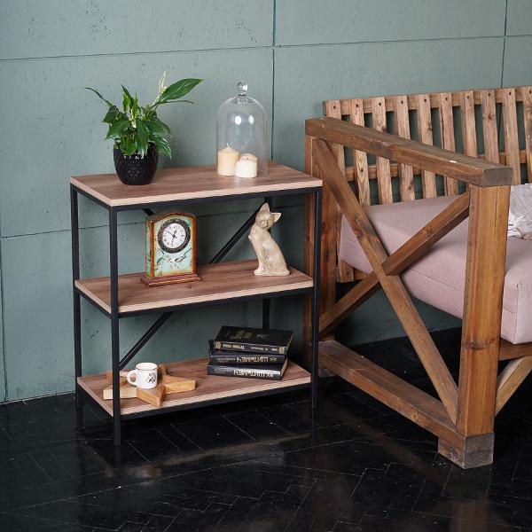 Стеллаж Frenesie металлический напольный, лдсп дуб крафт табачный, каркас металлический черный, 60х30х65 см.