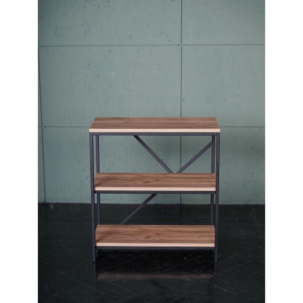 Стеллаж Frenesie металлический напольный, лдсп дуб крафт табачный, каркас металлический черный, 60х30х65 см.