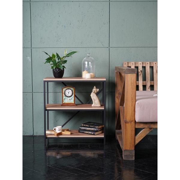 Стеллаж Frenesie металлический напольный, лдсп дуб крафт табачный, каркас металлический черный, 60х30х65 см.