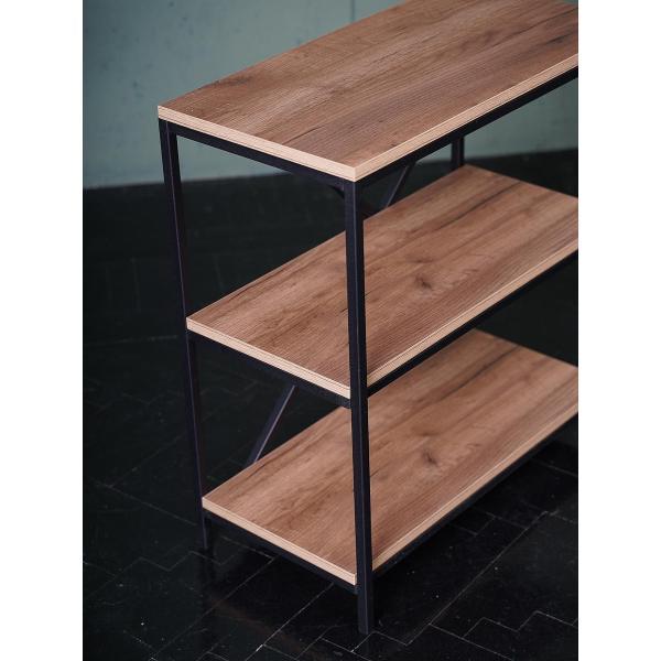 Стеллаж Frenesie металлический напольный, лдсп дуб крафт табачный, каркас металлический черный, 60х30х65 см.