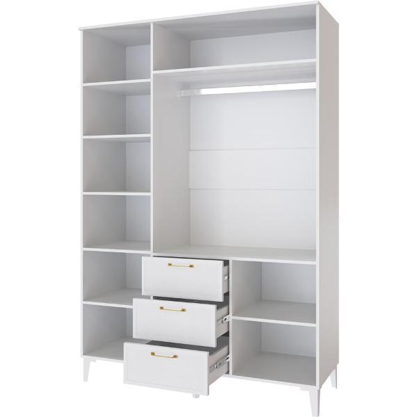 Шкаф распашной Domani 3-х створчатый с 3-мя ящиками и штангой для вешалок, Белый