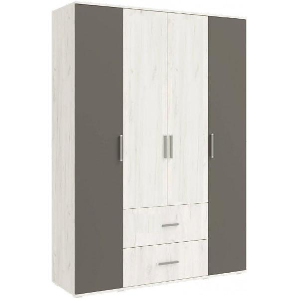 Шкаф распашной МИФ Мебель 4-х створчатый с ящиками без зеркала, Крафт белый/Графит