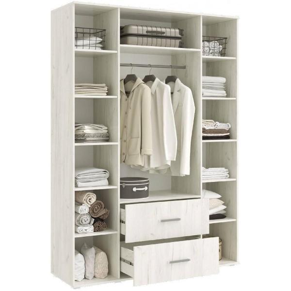 Шкаф распашной МИФ Мебель 4-х створчатый с ящиками без зеркала, Крафт белый/Графит